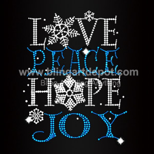 Love Peace Hope Joy Iron On Rhinestone Heat Transfers